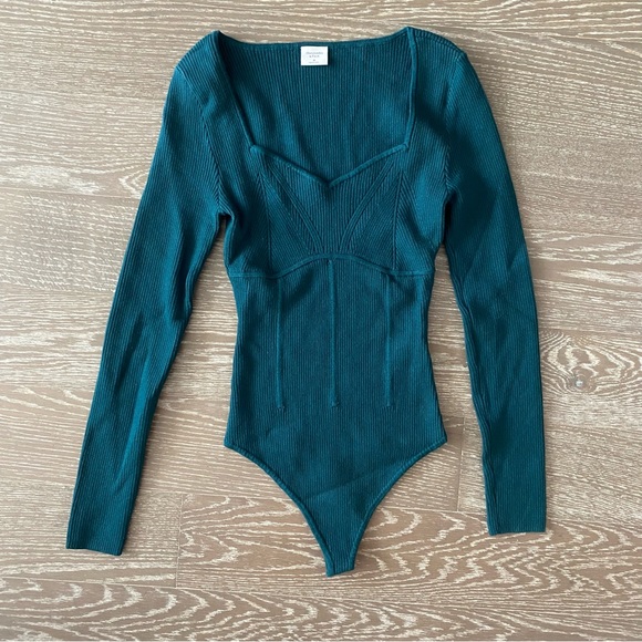 Abercrombie & Fitch | Corset Sweetheart Sweater Bodysuit | Size M | Teal - Picture 5 of 5
